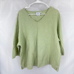 Hot Cotton Women 2X Linen Blend Shirt Green 3/4 Sleeve Breathable Blouse Top